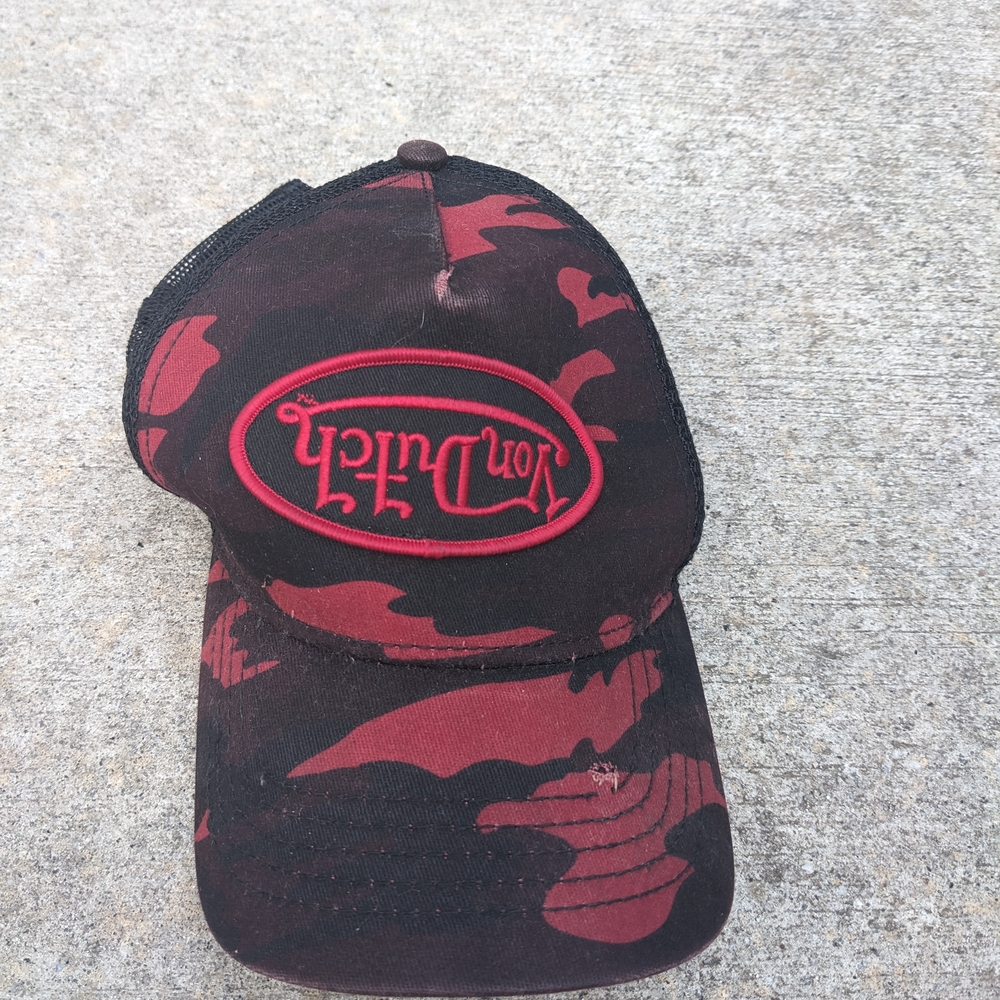 Red and Black Camouflage Cap